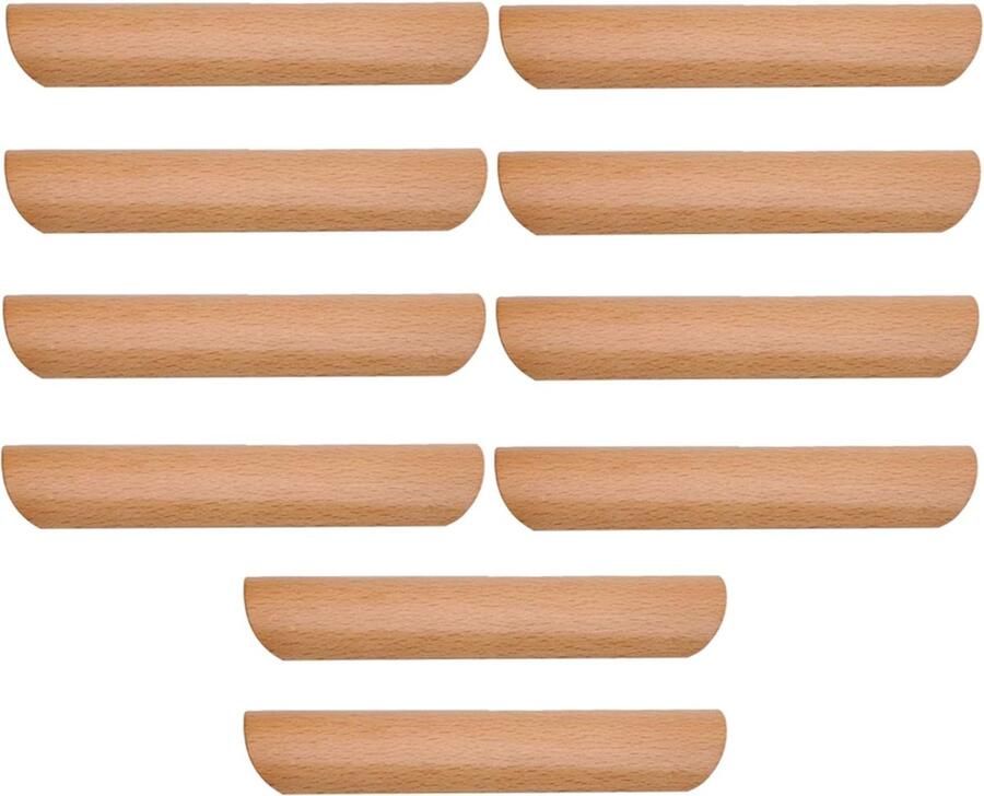 Pak van 10 halfronde houten handgrepen in houtkleur steek 128 mm vervangt keukenkast meubel ladekast kledingkast kast lade