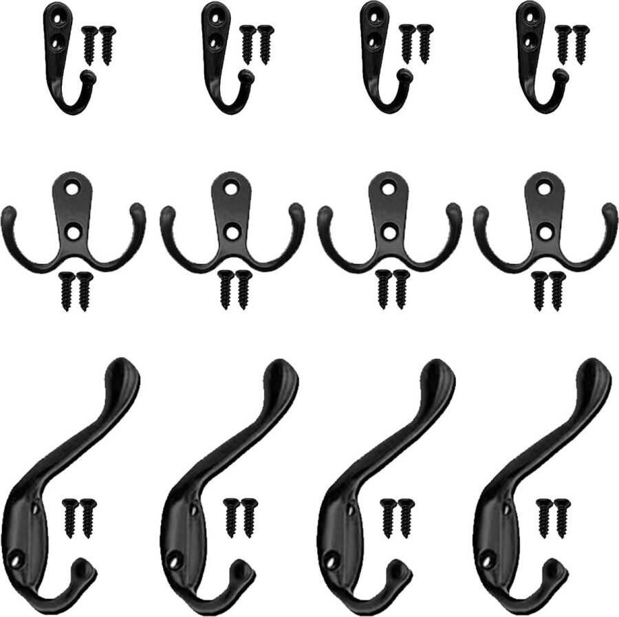 Pak van 12 kapstokken muurhaken 3 soorten zware haken Ophanghaken voor het ophangen van hoed handdoek sleutels jurk jassen sjaal tas hoed koffiekopje kopjes