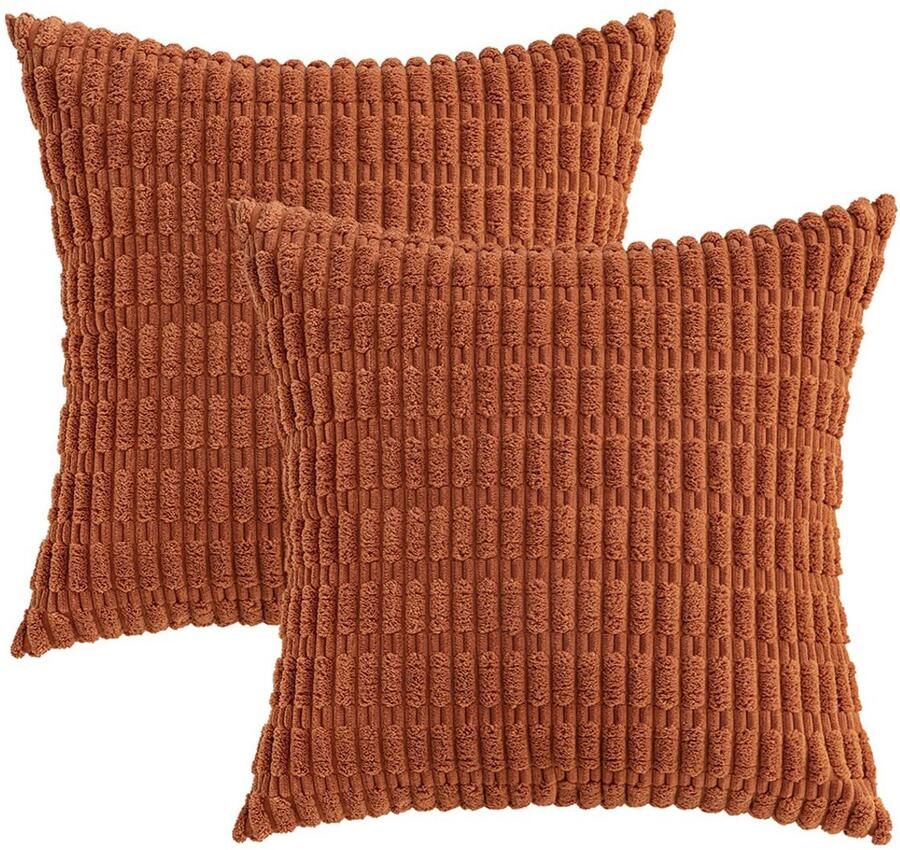 Pak van 2 decoratieve kussenslopen van corduroy 45x45cm zachte gestreepte kussenslopen in boho-stijl moderne woondecoratie in boerderijstijl voor op de bank woonkamer bed of roestbruin
