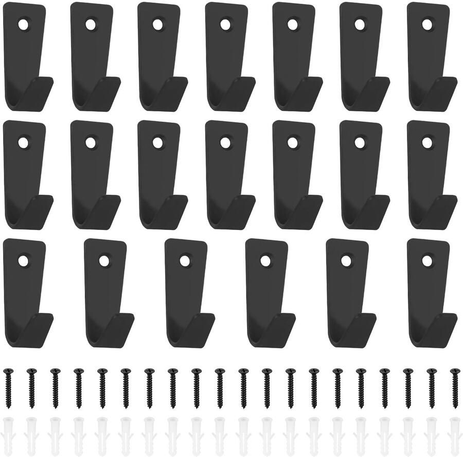 Pak van 20 kapstokhaken zwart kapstokhaken wandhaken om te schroeven metalen haken voor slaapkamer badkamer woonkamer kledingkast kapstok jassen handdoek jashaken