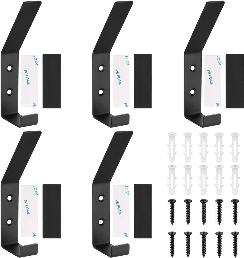 Pak van 5 jashaken zwart jashaken om te schroeven jashaken wandhaken voor kapstokken metalen handdoekhaken om te boren voor jassen kleding woonkamer kledingkast badkamer