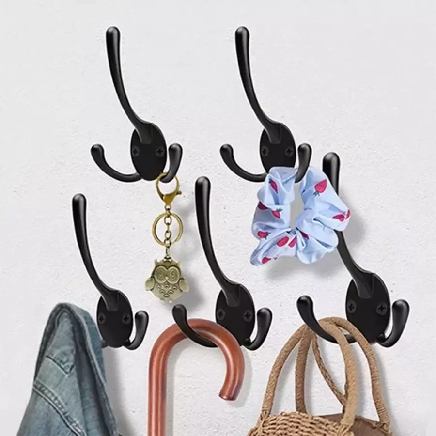 Pak van 5 kapstokhaken muurhaken zwarte vintage metalen kapstokhaken met 20 schroeven voor badkamer keuken slaapkamer