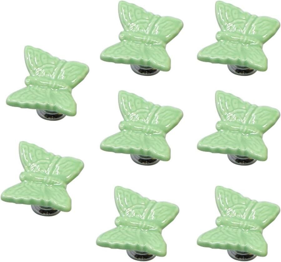 Allecto Plus Groene Vlinder Vormige Keramische Lade Knoppen 8 Stuks Met Zinklegering Basiskast Trekken Dressoir Garderobe Handgrepen