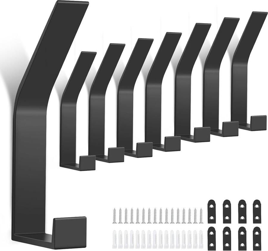 Pak van 8 kapstokken zwarte kapstokken handdoekhaken om te boren moderne wandkapstok haken muurhaken voor keuken kledingkast jassen sjaals handdoek meer
