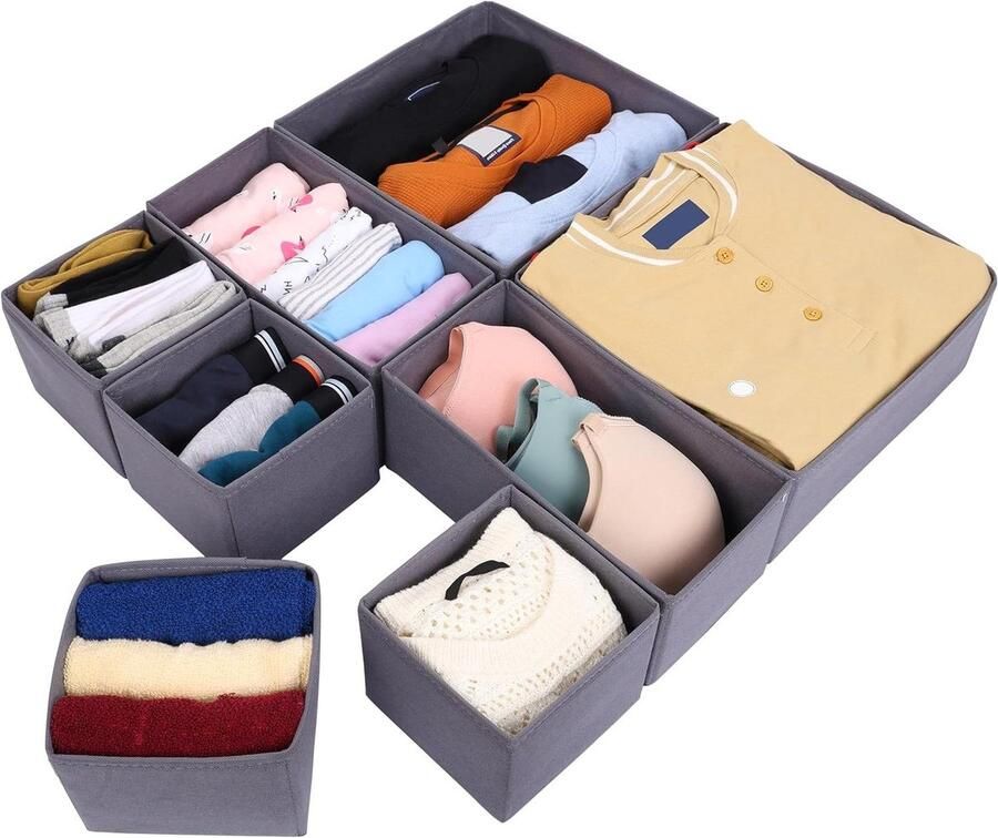 Pak van 8 Lade Organizer Opslag Dozen Vouwbare Stoffen Manden Bakken voor Lade Kast Kledingkast of Dressoir Verdelers voor Kleding Ondergoed BH s Sokken Sjaals T-shirts & Meer