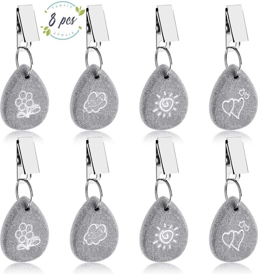 Pak van 8 tafelkleedgewichten natuurstenen tafelkleedhouders met clip tafelkleden gewichten zware clips met 4 prints tafelkleedhanger zwaar voor picknicks feesten bruiloften