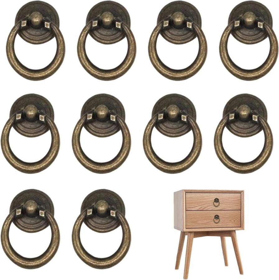 Pakket van 10 ladegrepen meubelgrepen vintage brons met schroeven meubeldeurgrepen trekring kastgrepen ringknoppen voor keuken laden kasten ladekast meubelkasten
