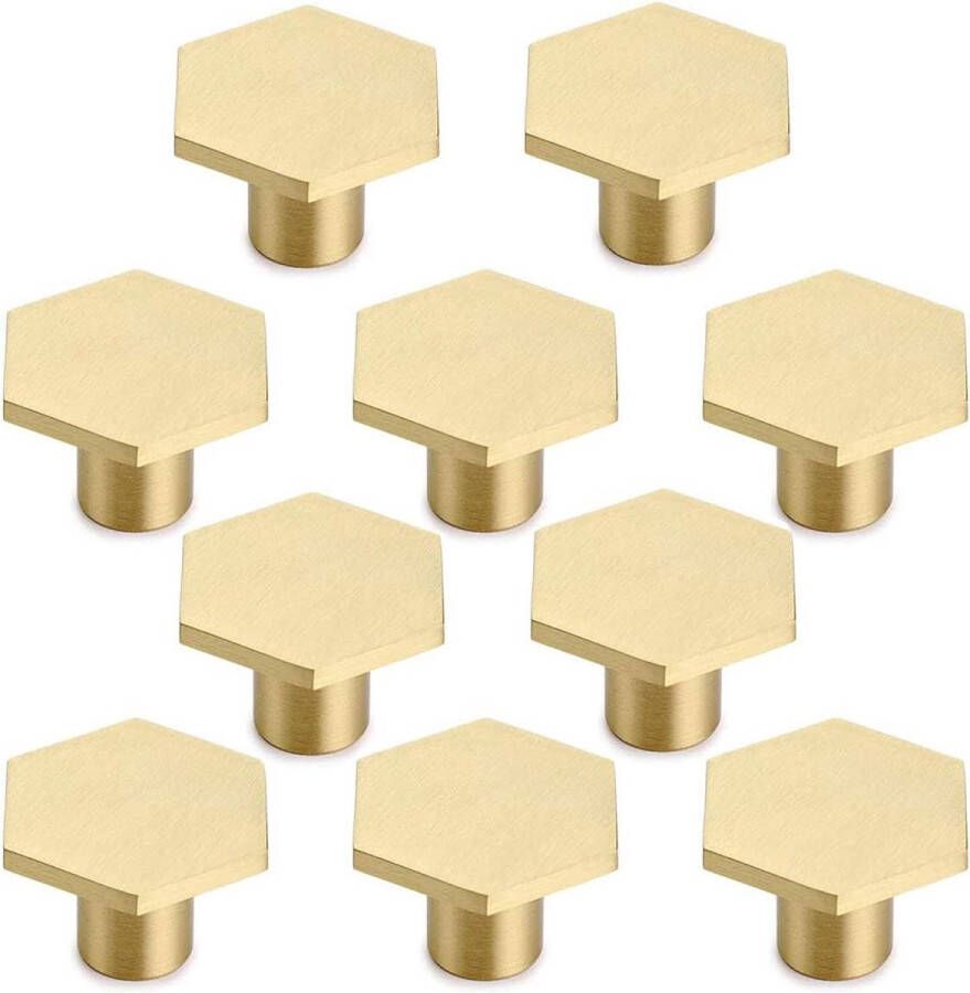 Pakket van 10 ladeknoppen meubelknoppen zeshoekige massief messing kastknoppen met schroef voor kast bureau lade dressoir goud