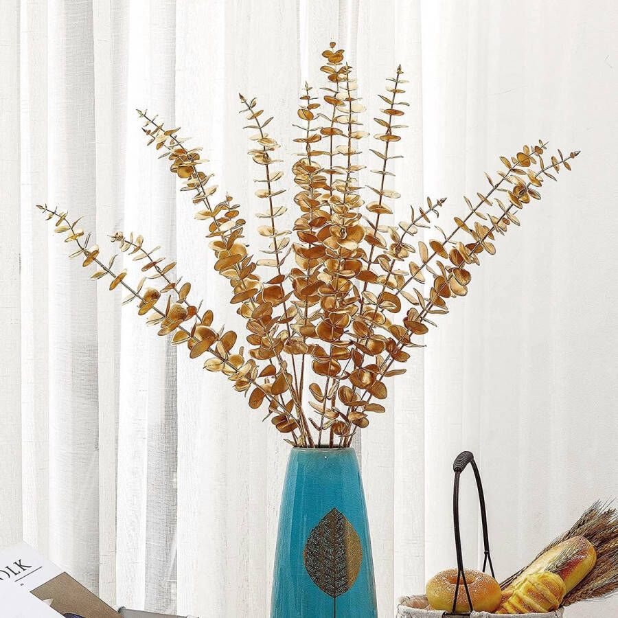 Pakket van 12 kunstmatige eucalyptusplanten planten Eucalyptusbladeren decoratie gouden eucalyptus plantenbladeren decoratie eucalyptus voor bruiloftsfeest huis tuin kantoor tafel bloemen vazen
