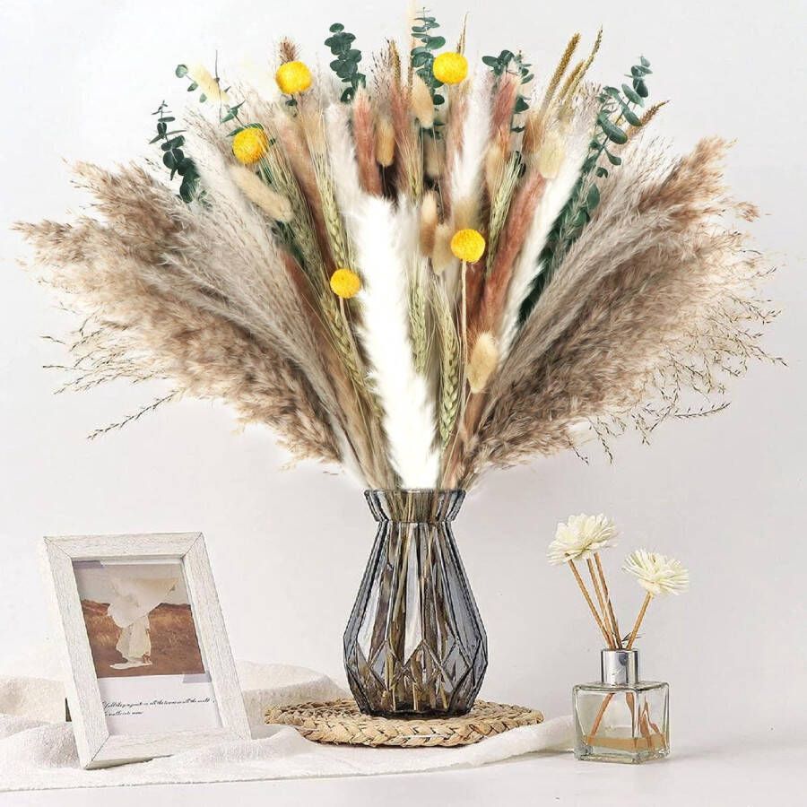 Pakket van 135 natuurlijke gedroogde bloemen decoratie gedroogde pampa's boeket Pampas gras artistieke huisdecoratie voor kantoordecoratie woonkamer decor boho thuis tafel decor vazen