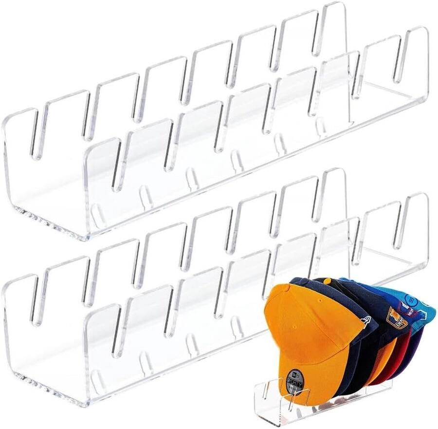 Pakket van 2 acryl pethouders pethouder voor honkbalpetten acryl petorganizer zonder installatie petopslag biedt ruimte voor 14 honkbalpetten voor slaapkamer kast kantoor