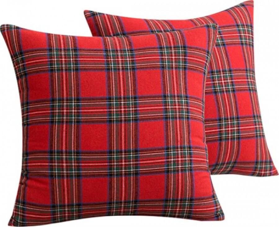 Pakket van 2 decoratieve kerstkussenhoezen met ruitmotief(zonder kern) Schotse tartan kussensloop voor boerderijhuis vakantiedecoratie rood en groen 18 x 18 inch 2 stuks Kerst Plaid Tartan Kussenhoezen Kerst Sierkussen Case Bed Sofa Home Decor