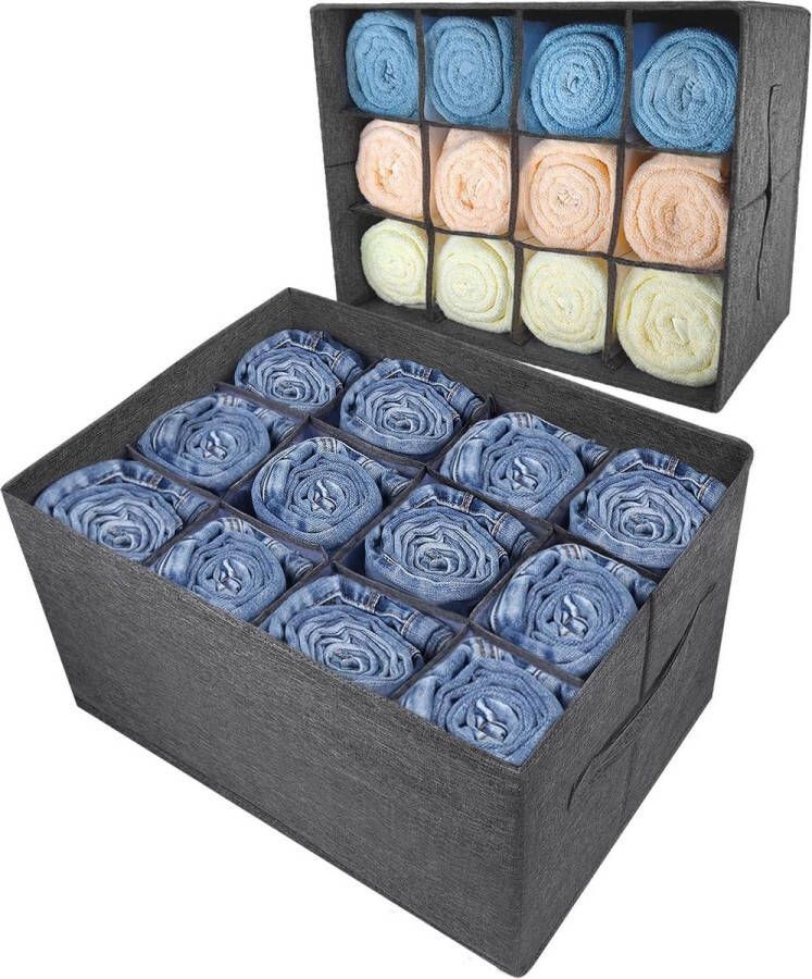 Pakket van 2 kledingkastorganisator ladeopbergdozen voor kleding 12-cellige ladeorganisatiesysteem kledingkastopbergdozen voor jeans broeken handdoek shirt trui