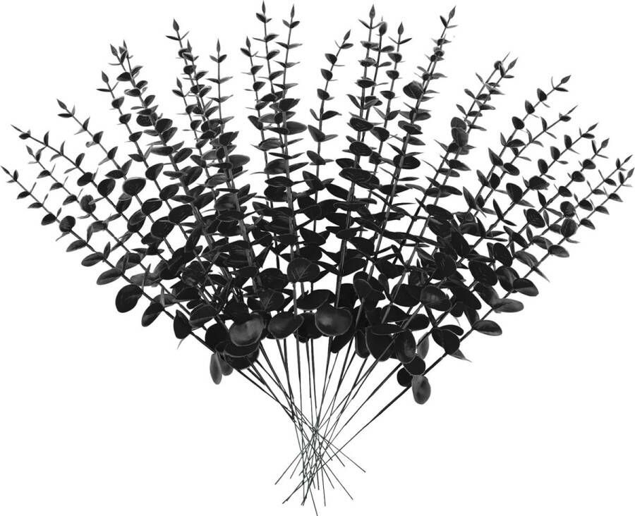 Pakket van 20 kunstmatige eucalyptustakken 38 cm nep-eucalyptusplant bloemdecoratie kunstplanten gedroogde bloemen decoratie voor bruiloftsfeest huis tuin tafel bloemen vazen zwart