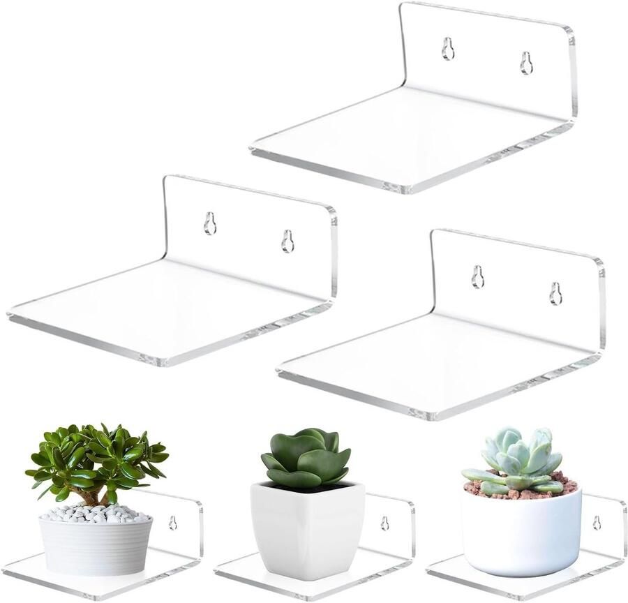 Pakket van 3 zwevende wandplanken 10 x 10 cm Kleine transparante acryl wandplanken met schroef speelgoedorganizer displayrek boekenkast voor woonkamer slaapkamer badkamer