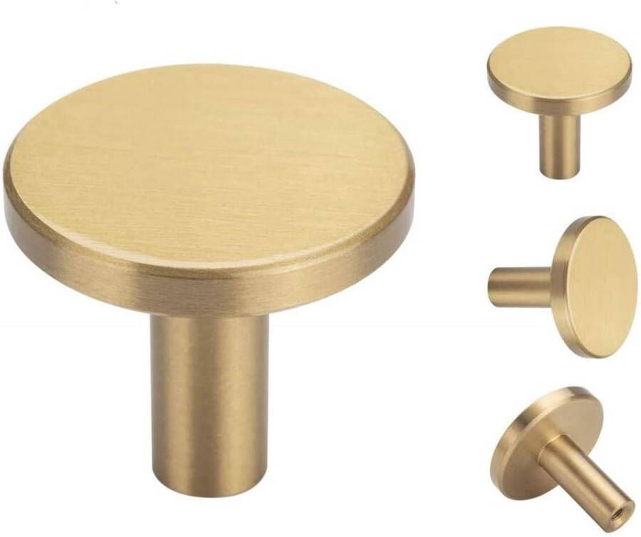 Pakket van 4 Gouden Decoratieve Geborsteld Messing Wandhaken 32mm x 30mm voor Badkamer Kledingwinkel Hotel Café Hoed Jashaakjes Handdoekhaken Hangers Wandgemonteerd (Rond)