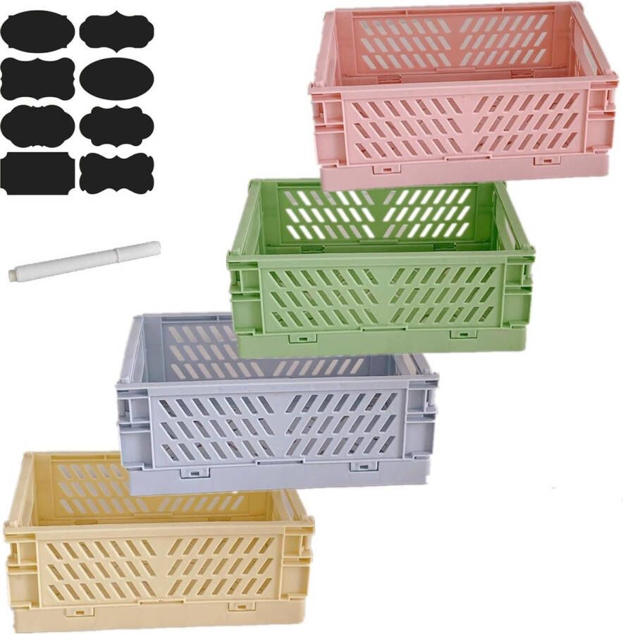 Pakket van 4 vouwdozen 25 x 17 x 10 cm vouwdoosmanden opslag opvouwbaar draagbare opbergdozen kleurrijke opbergdozen geschikt voor keuken badkamer kantoor slaapkamer klaslokaal