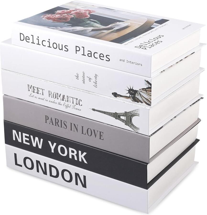 Pakket van 6 decoratieve boeken: gestapelde decoratieve boekendecoratie decoratieve boekenset displayboeken voor huisdecoratie boekenplank salontafel kantoordisplayplanken woonkamer (geen papieren pagina's)