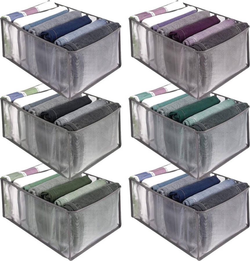 Pakket van 6 kledingkastorganisatoren voor jeans broeken shirts ondergoed 7 extra grote compartimenten opvouwbare opbergdozen ladesysteem voor organisatie