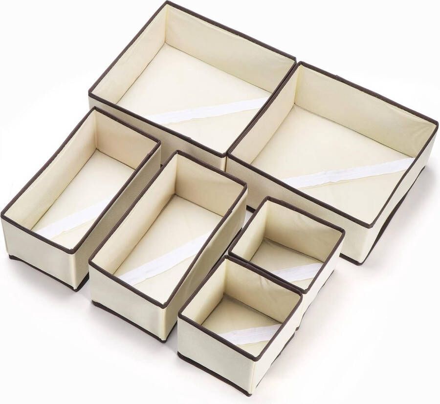 Pakket van 6 opvouwbare stoffen kastopbergdozen ladesysteem voor organisatie kledingkastorganisator met drie maten stoffen kastorganisator voor ondergoed sokken stropdassen (gebroken wit)