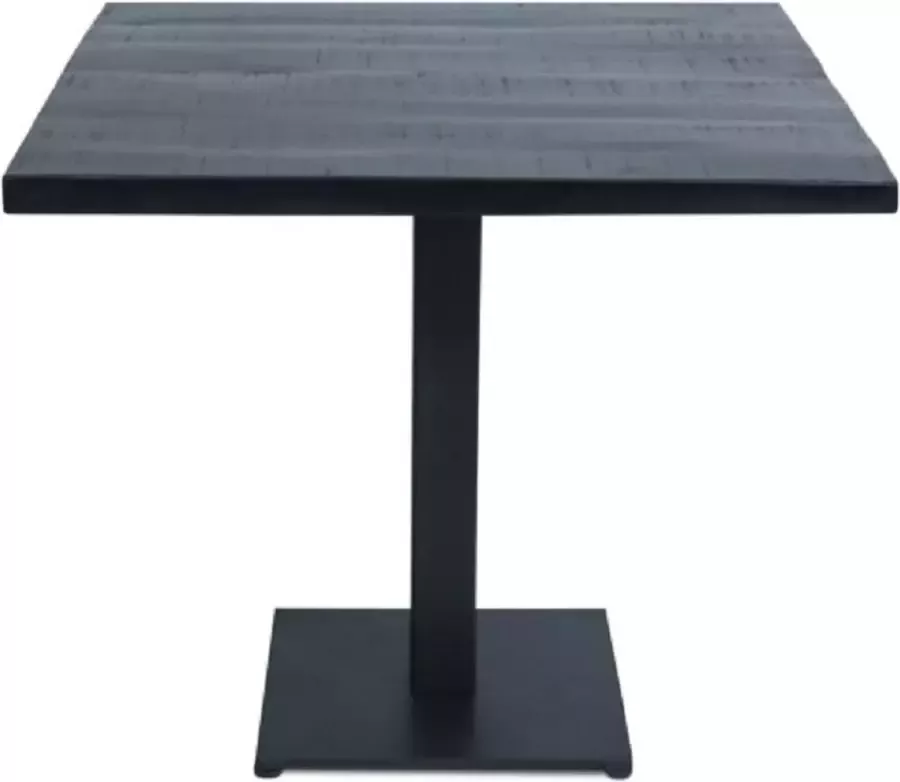 Palermo bistrotafel met zwart vierkant mangohouten blad met een afmeting van 70 x 70 cm. en vierkante grondplaat zwart gepoedercoat