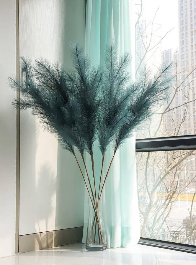 Pampasgras 5 stuks kunstgras 95 cm lang pampasgras grote decoratie droogbloemen gebruikt voor moderne woonkamer tafel badkamer en boho decoratie (blauw meer)