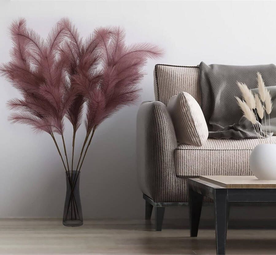 Pampasgras 5 stuks verrukkelijk 95 cm lang pampasgras grote decoratie droogbloemen gebruikt voor moderne woonkamer tafel badkamer en boho decoratie (roodbruin)