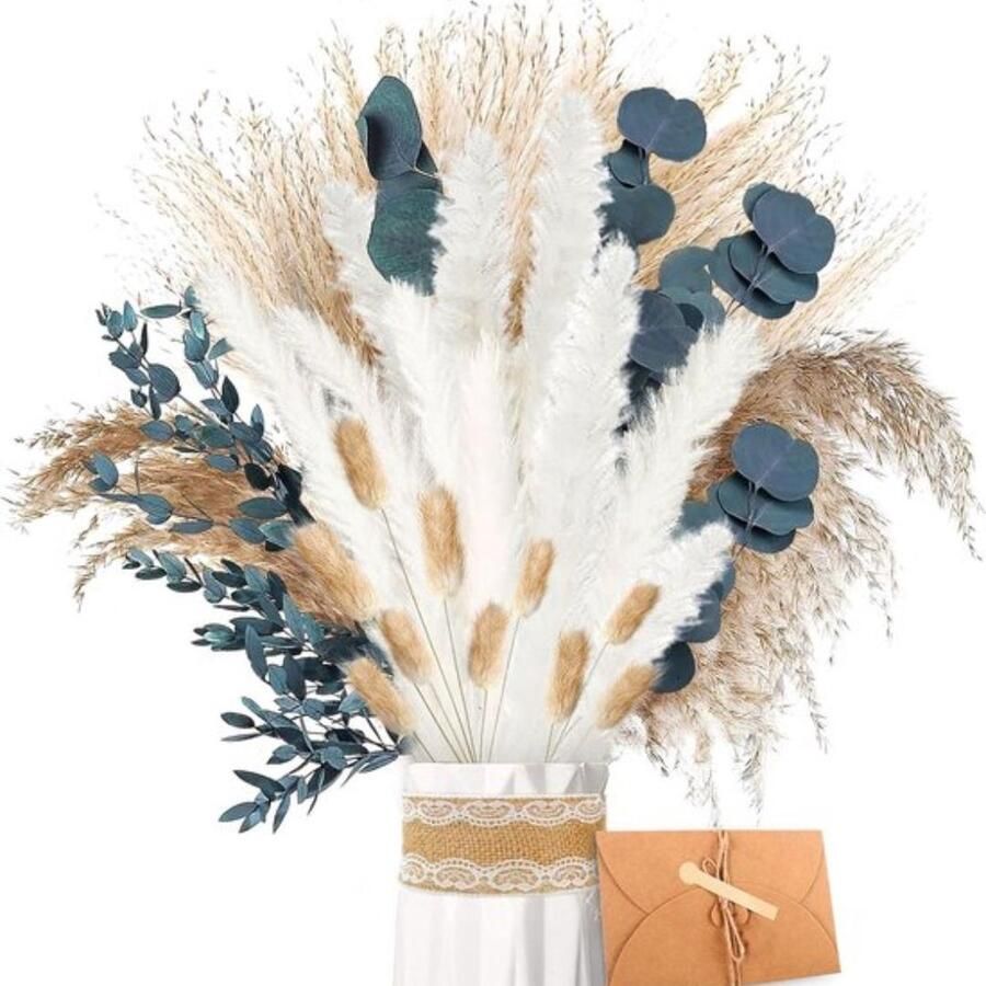 Pampasgras gedroogd natuurlijke droogbloemen eucalyptus gedroogd en lagurus decoratie droogbloemenboeket droogbloemen om te knutselen voor bruiloft tafel woonkamer vazen boho