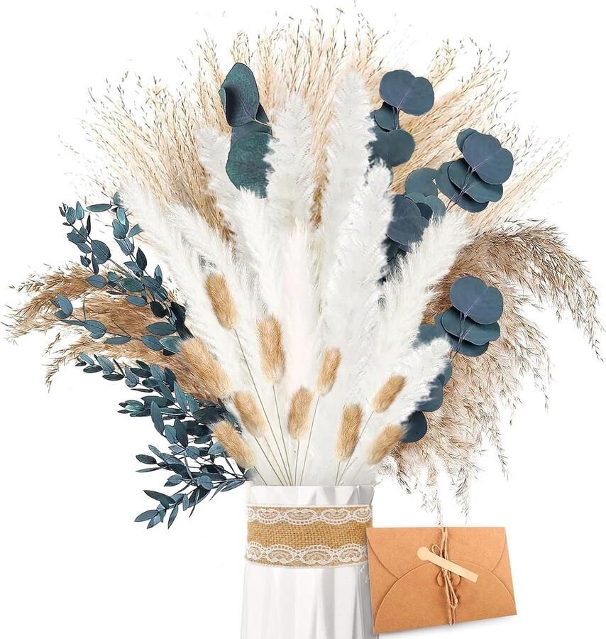 Pampasgras gedroogd natuurlijke droogbloemen eucalyptus gedroogd en lagurus decoratie droogbloemenboeket droogbloemen om te knutselen voor bruiloft tafel woonkamer vazen boho