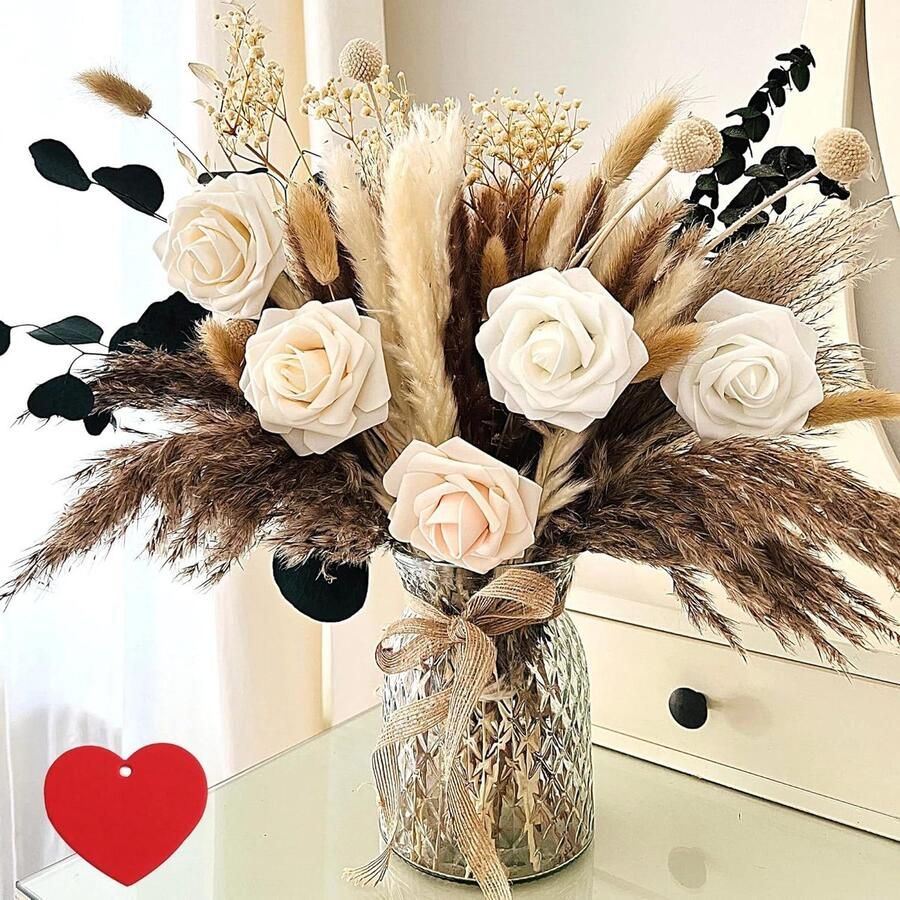 Pampasgras Kunstbloemen in Vaas Decoratie voor Eettafel en Slaapkamer