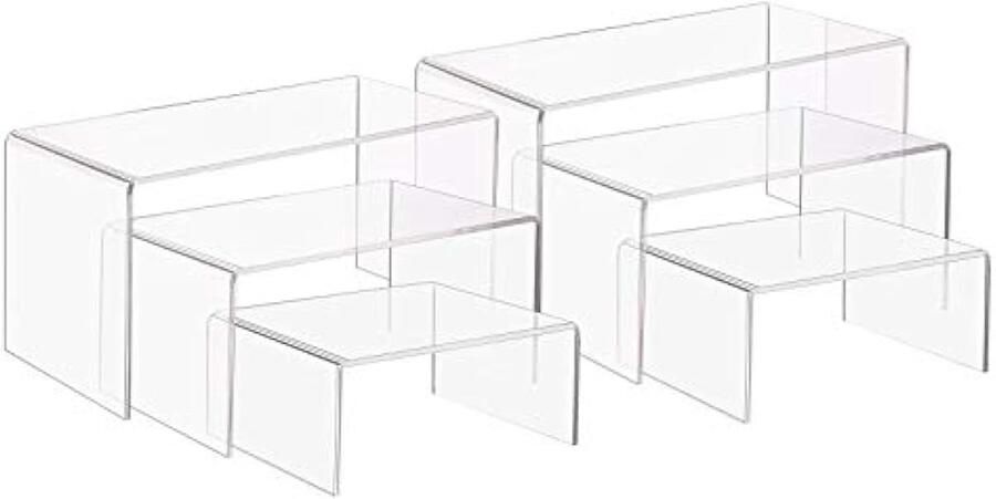 PandaHall 6 stuks 3 maten acryl display plateau stand U-vormige sieradendisplay houder 3 niveaus helder plateau plank vitrine voor sieraden display winkel fixtuur tafeldecoratie
