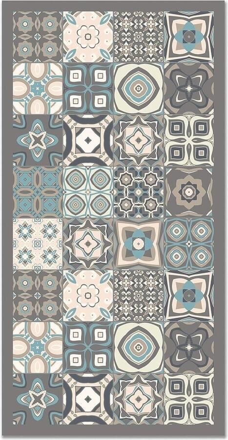 Panorama Vinyl Tapijt Hydraulische Tegel Blauwe Kleur 60 x 110 cm Vinyl Keukenmat Woonkamer Kleed Antislip Schimmeldodend en Vlamvertragend Grote Tapijten PVC Vloerkleden Hydraulische Tegel Antislip vloerkleed