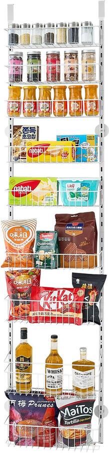 Pantry organiser met 9 verstelbare hangende planken stalen opbergsysteem voor deur of muur ideaal voor keuken badkamer en huis wit