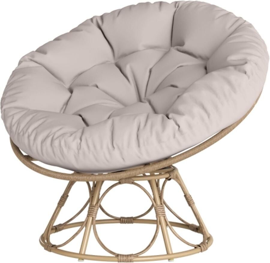 Papasan Stoel Rattan Ø120 cm Met Zitkussen 360 Graden Draaibaar Rotan Fauteuil Ronde Loungestoel Voor Woonkamer Tuin Balkon Hellgrijs