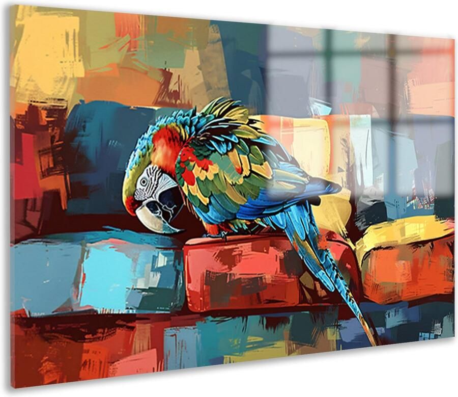 Papegaai schilderij op glas Dier glas schilderijen Schilderij Bank Schilderijen op glas industrieel Schilderijen plexiglas Schilderijen & posters acrylglas 120x80 cm