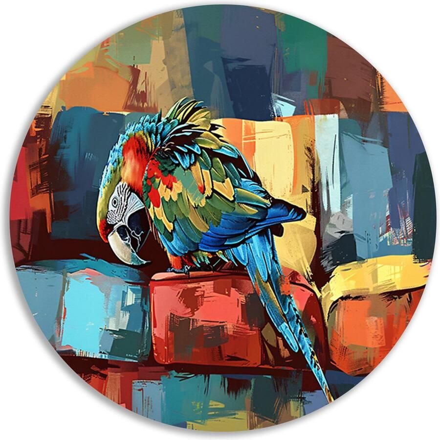 Papegaai schilderij Dier wandpaneel Muurdecoratie rond Bank Muurdecoratie landelijk Muurcirkels Woondecoratie muurcirkel forex 80x80 cm
