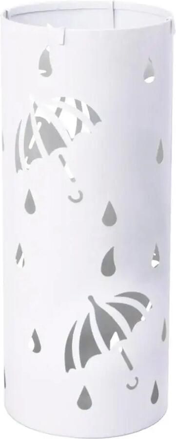 Woltu ShopEighty8 Paraplu Bak Paraplu Standaard Paraplu Emmer Paraplu Houder Voor Wandelstokken Paraplubak met 4 Haken Met Lekbak Metaal Wit