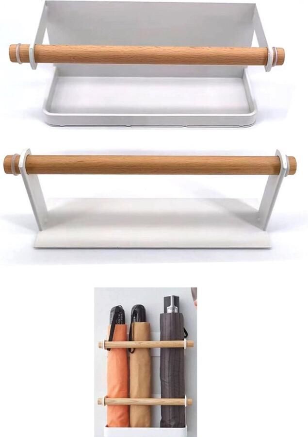 Paraplu opbergrek Paraplubakhouder Paraplubak Parapluhouder Paraplubakken voor Paraplu's en Wandelstokken Wandgemonteerde Verstelbare Opbergdoos Voor Paraplu Voor Thuis en Kantoor metaal wit