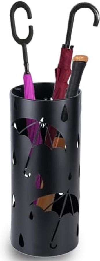 Paraplu standaard rek voor entree Zwarte ronde metalen parapluhouder met 3 haken voor wandelstok Vrijstaande paraplu organizer voor thuiskantoor
