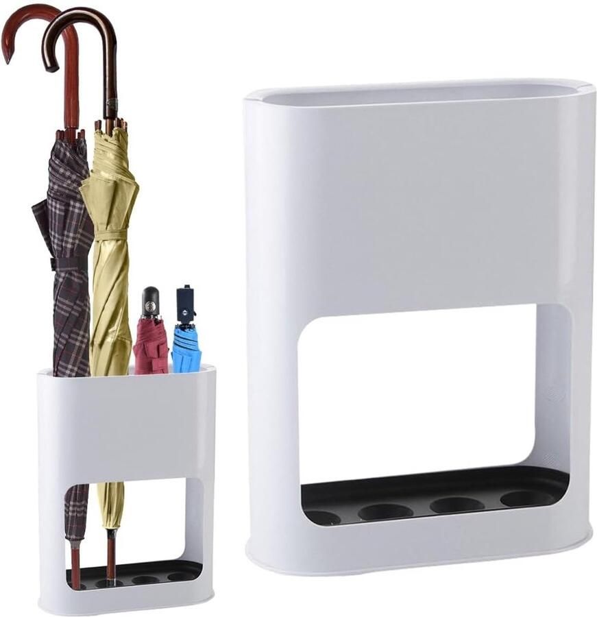 Paraplubak- 4 sleuven- met uitneembare lekbak- opbergplank voor entree- gang- lange korte paraplu's- wit