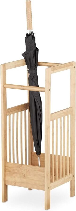 Paraplubak bamboe 2 grepen vierkant H x B x D: ca. 64 x 25 x 265 cm wandelstokken parapluhouder natuur grote capaciteit opbergrek- voor thuis of op kantoor