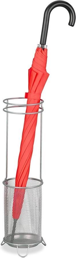 Paraplubak HxØ: 52 5x16 cm metaal ronde standaard voor paraplu's wandelstokken modern mesh design zilver