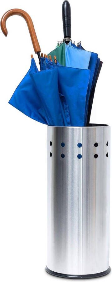 paraplubak met lekbak antislip voor wandelstokken rvs H x Ø: 49 5 x 22 5 cm ronde parapluhouder zilver