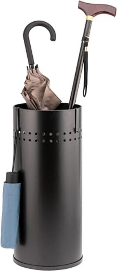 Paraplubak met Lekbak en Haakjes – Ideaal voor Hal Kantoor of Studeerkamer in Zwart