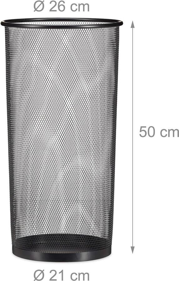 Paraplubak metaal geperforeerd mesh Ø 26 cm 50 cm hoog bak voor paraplu s parapluhouder zwart