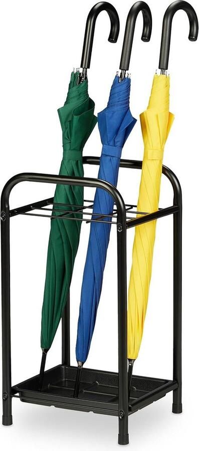 Paraplubak Metaal met Lekbak Grote Parapluhouder Paraplustandaard Zwart 535 x 295 x 27 cm