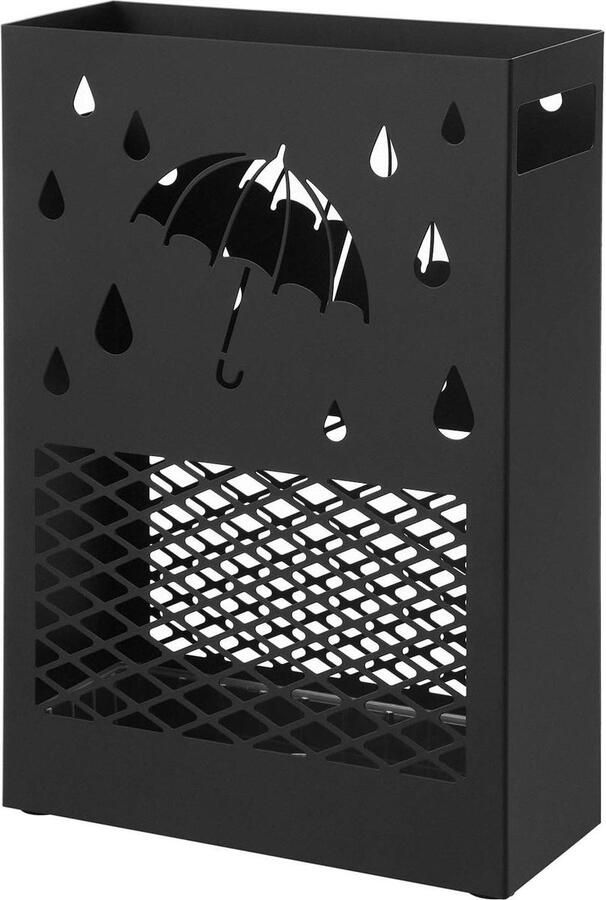 Paraplubak metaal rechthoekig design afneembare wateropvangbak 4 haken zwart