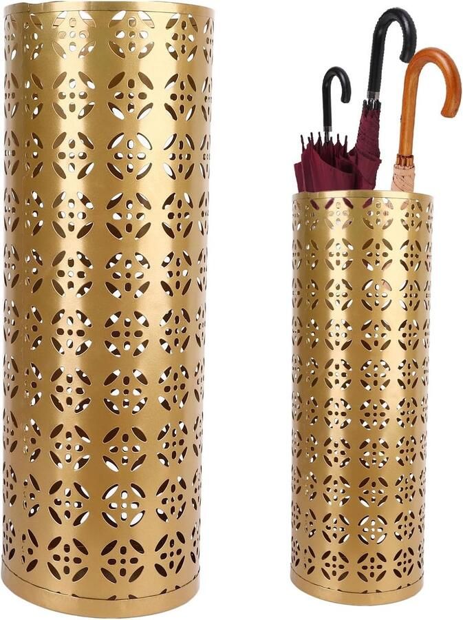 Paraplubak Metalen Parapluhouder voor Inkom Stijlvol Compact Roestbestendig Hol Ontwerp Houd Uw Vloeren Droog en Netjes met Ons Binnenparaplurek voor Inkom Kantoor Thuis (GOLD)