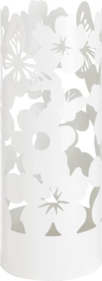 Paraplubak modern design metalen parapluhouder bloemen met 2 haken en verwijderbare houder 19 x 19 x 49 cm (wit)