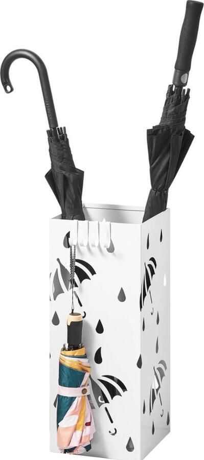 Paraplubak Parapluhouder metaal Verwijderbare wateropvangbak Met haak Wit Metaal 49 x 20 x 20 cm